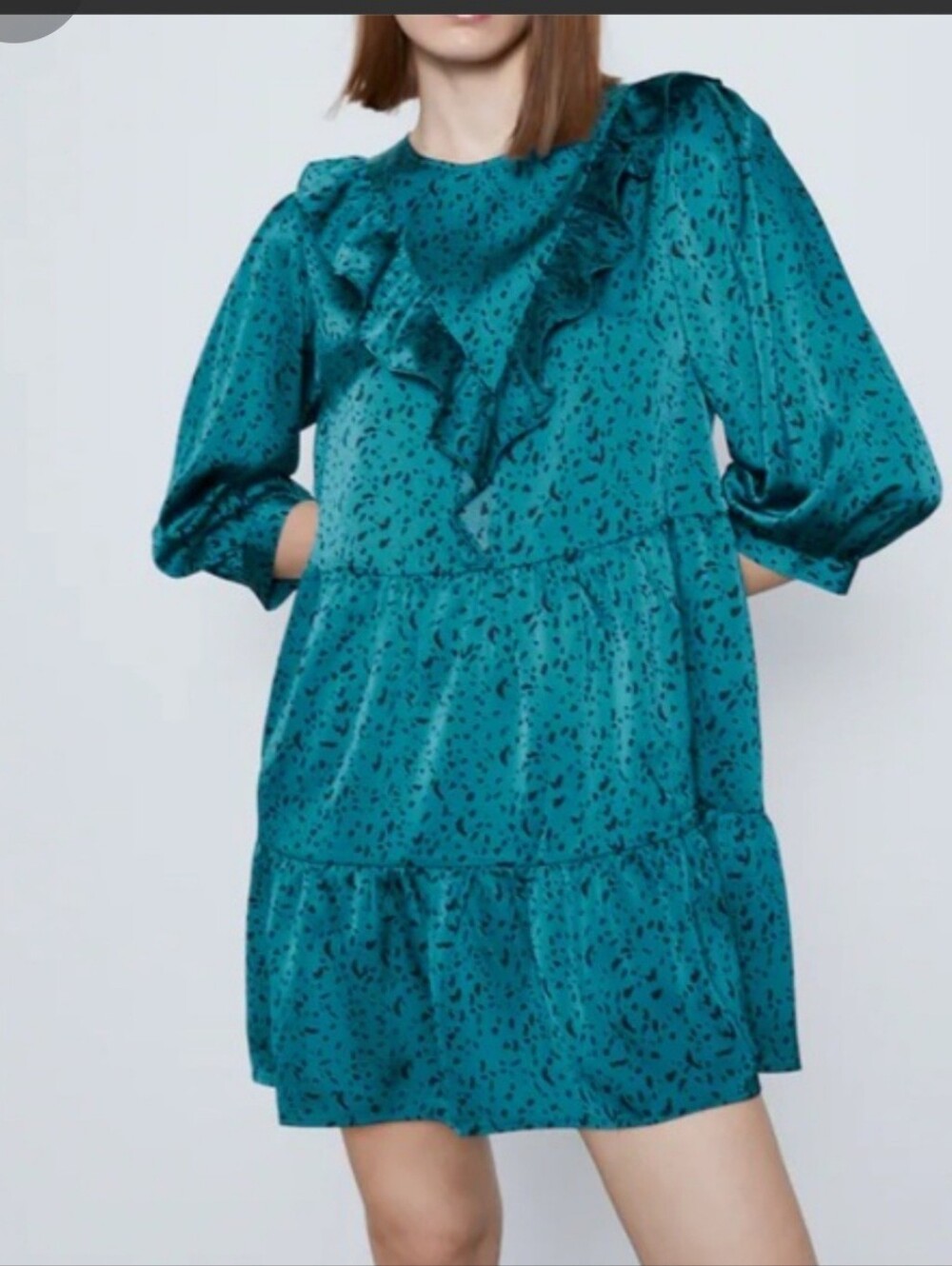 Zara Teal Blue Ruffled Tiered Dress Sz S